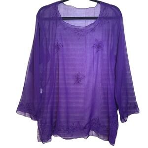 Sheer‎ Embroidered Womens Mesh Tunic L Blouse Boho Fairy Grunge Whimsigoth Flowy